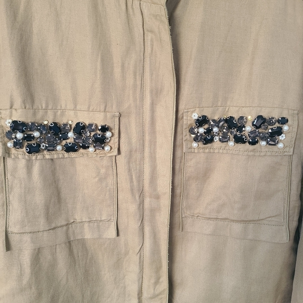 Mango Size XS Tan Beaded Linen Utility Jacket - Picture 3 of 7